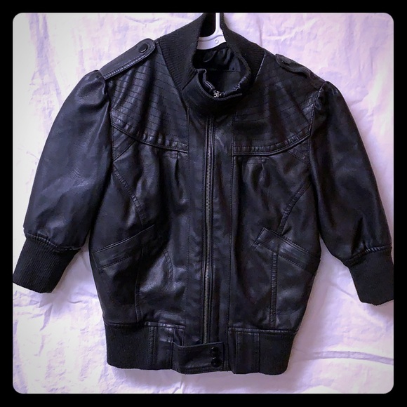 short sleeve faux leather jacket